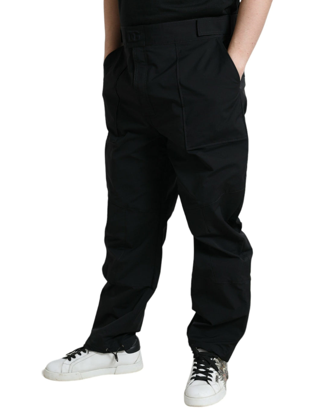 Dolce & Gabbana Black Polyester Logo Straight Pants