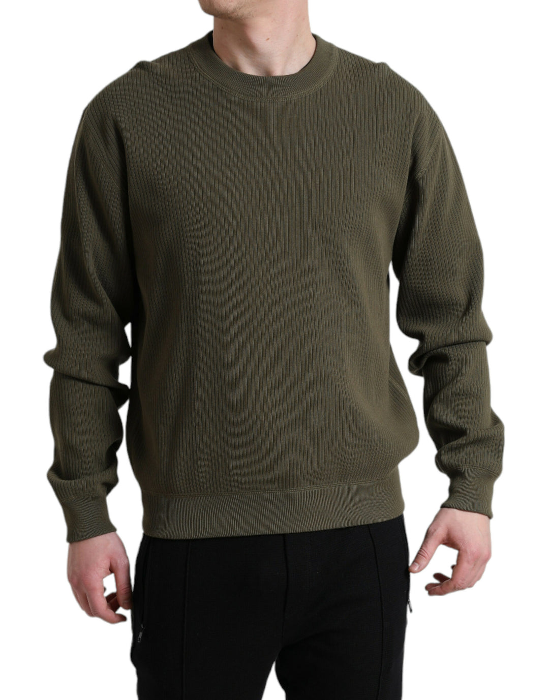 Dolce & Gabbana Green Cotton Crew Neck Men Pullover Sweater