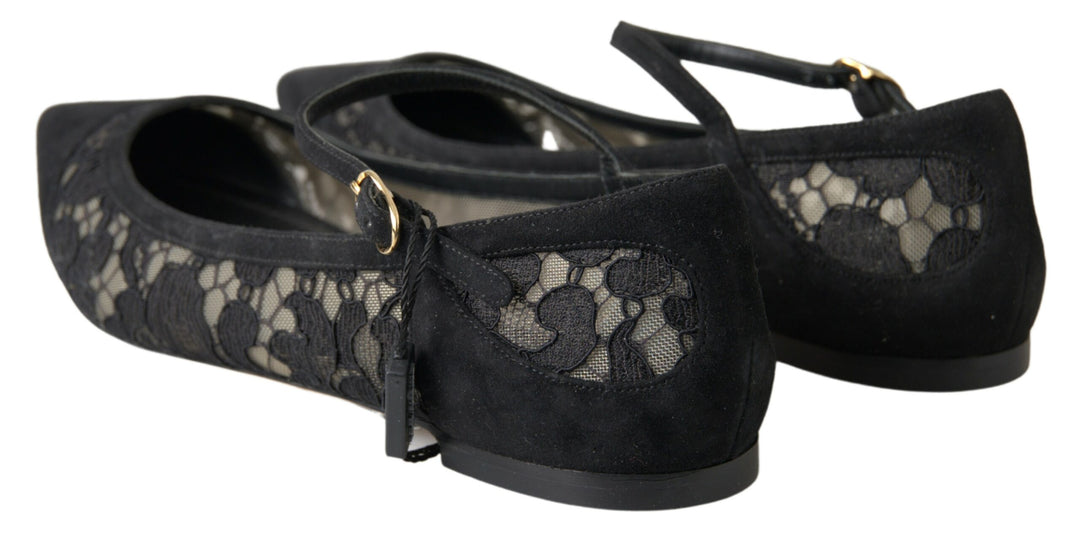 Dolce & Gabbana Black Lace Loafers Ballerina Flats Shoes