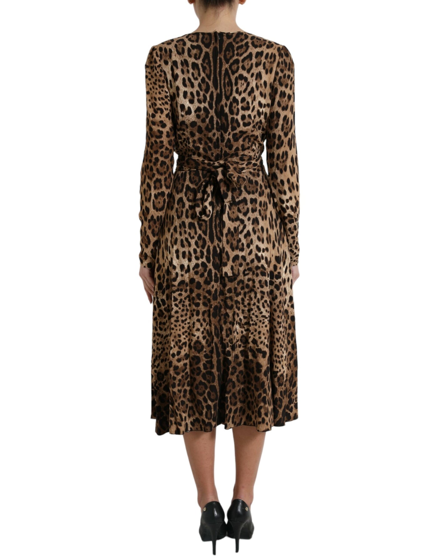 Dolce & Gabbana Brown Leopard Print Wrap Effect Midi Dress