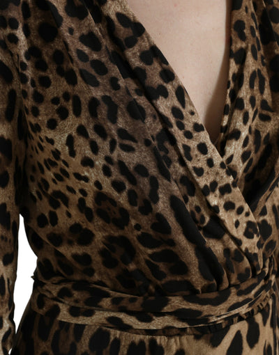 Dolce & Gabbana Brown Leopard Print Wrap Effect Midi Dress