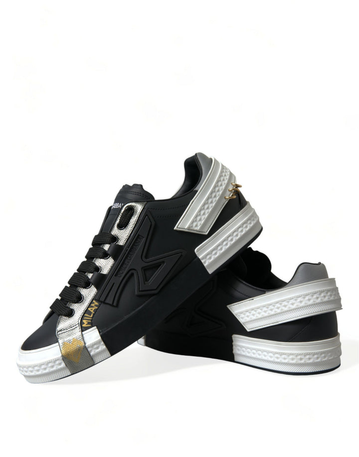 Dolce & Gabbana Black Leather Portofino Low Top Men Sneakers Shoes