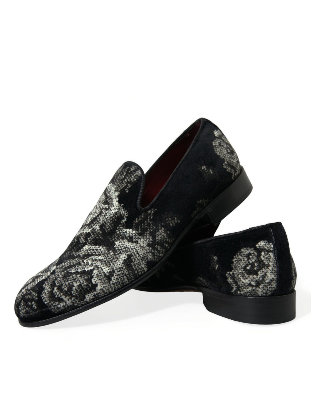 Dolce & Gabbana Black Floral Slippers Men Loafers Dress Shoes