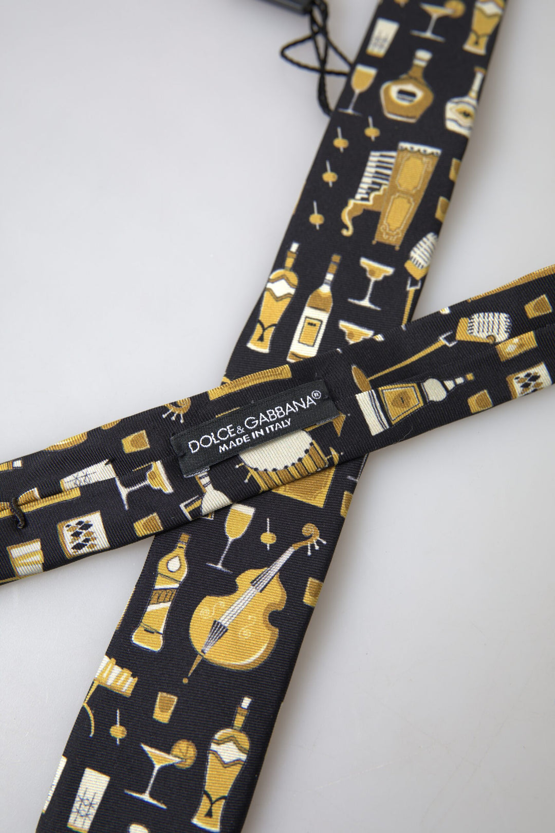 Dolce & Gabbana Black Yellow Musical Instrument Print Necktie Tie