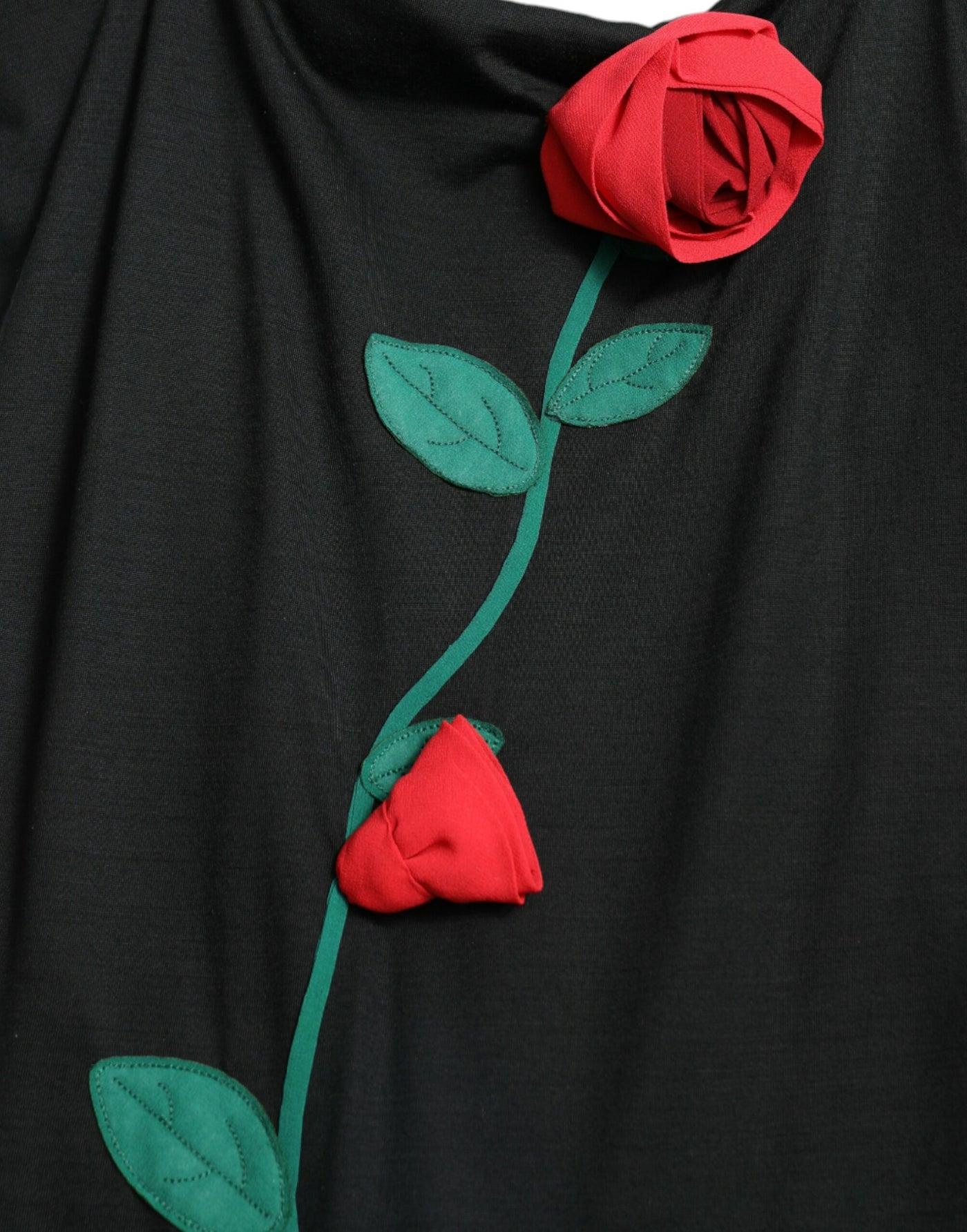 Dolce & Gabbana Black Roses Wool Sheath Bodycon Midi Dress
