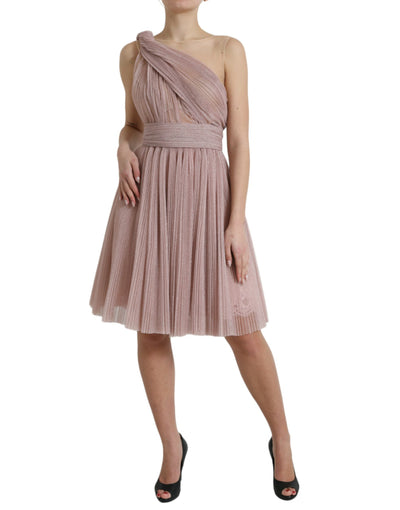 Dolce & Gabbana Pink One Shoulder Pleated Lame Tulle Dress