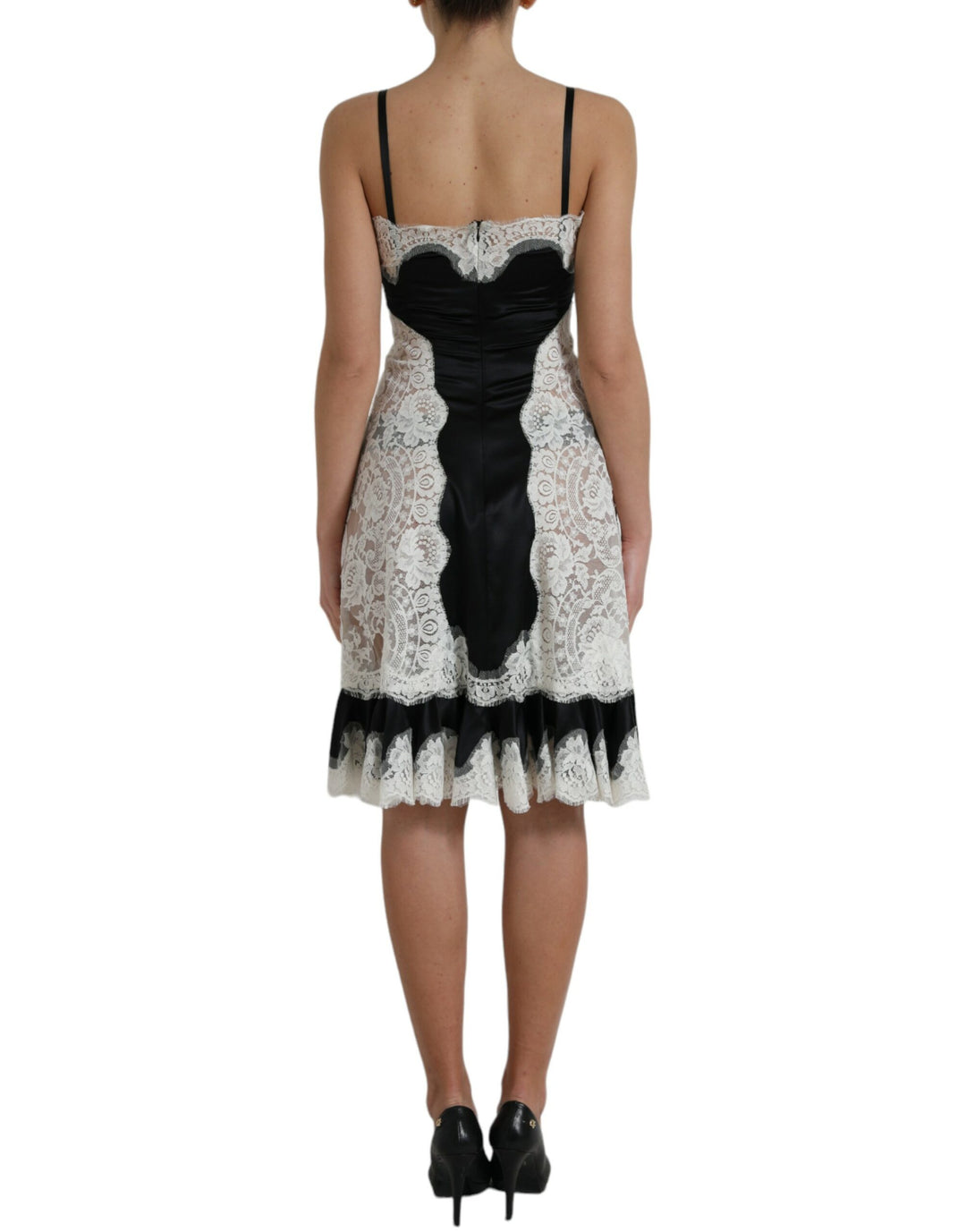 Dolce & Gabbana Black White Lace See Through A-Line Sleeveless Dress