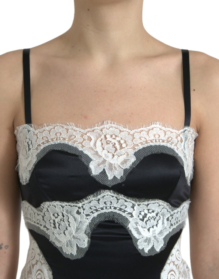 Dolce & Gabbana Black White Lace See Through A-Line Sleeveless Dress