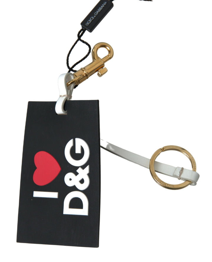 Dolce & Gabbana Black Silicone DG Logo Gold Brass Keychain