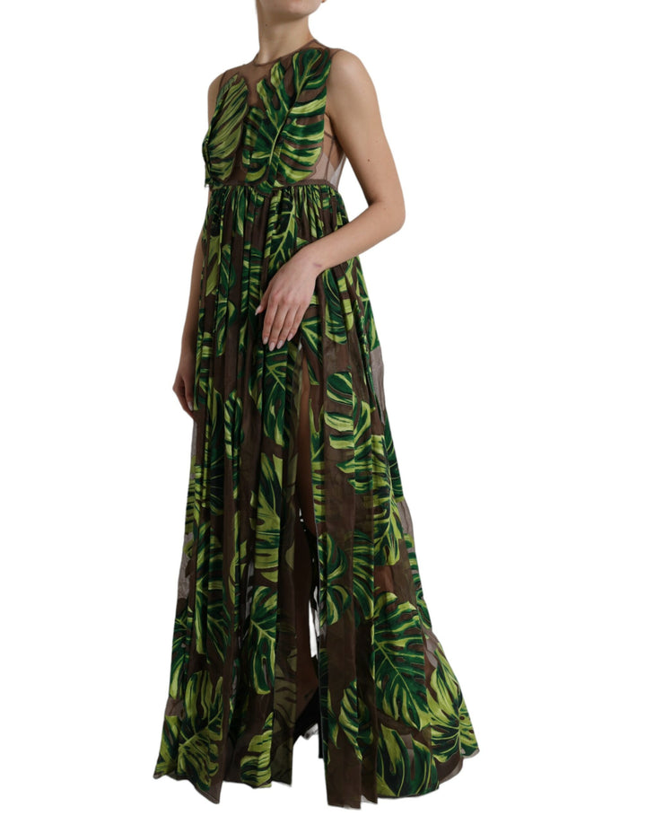 Dolce & Gabbana Green Banana Leaf Sleeveless Long Maxi Dress