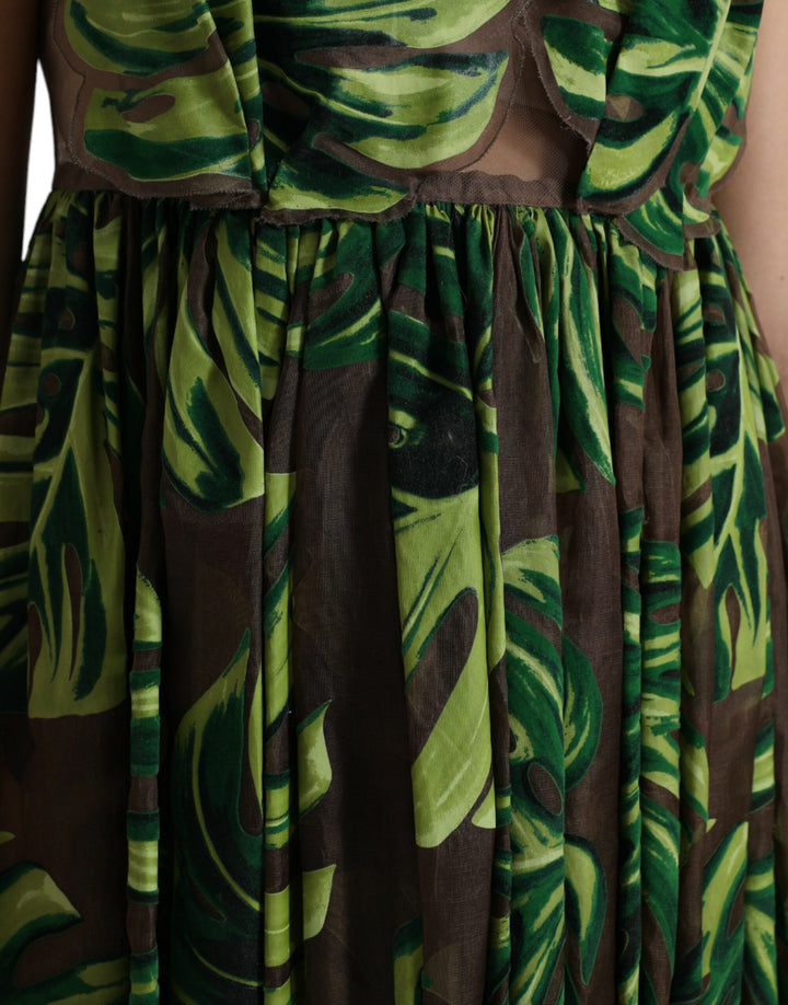 Dolce & Gabbana Green Banana Leaf Sleeveless Long Maxi Dress