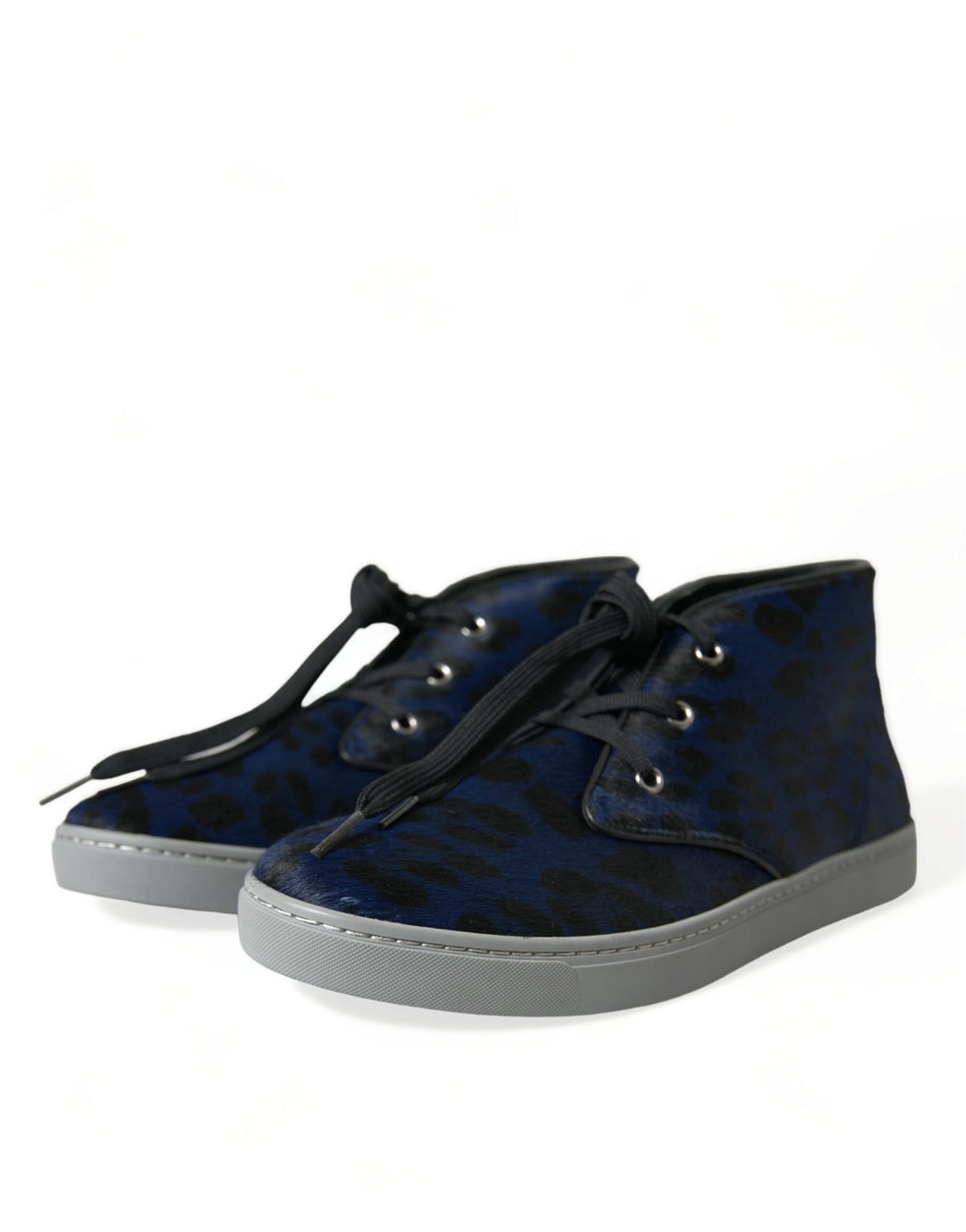 Dolce & Gabbana Blue Calfskin Leopard Mid Top Sneakers Shoes