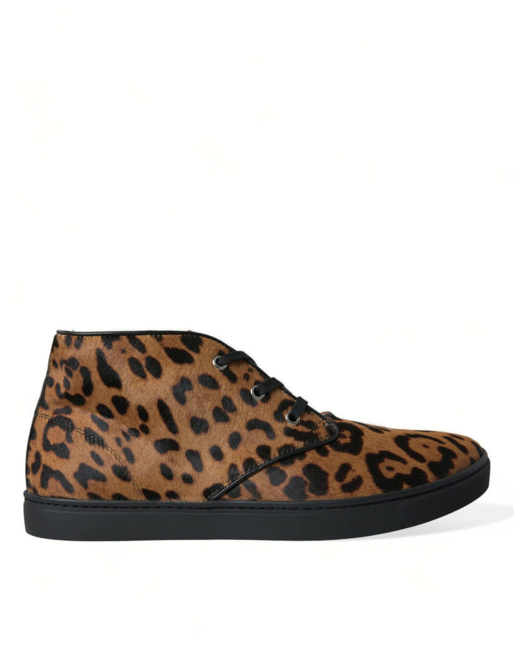 Dolce & Gabbana Brown Leopard Pony Hair Leather Sneakers Shoes