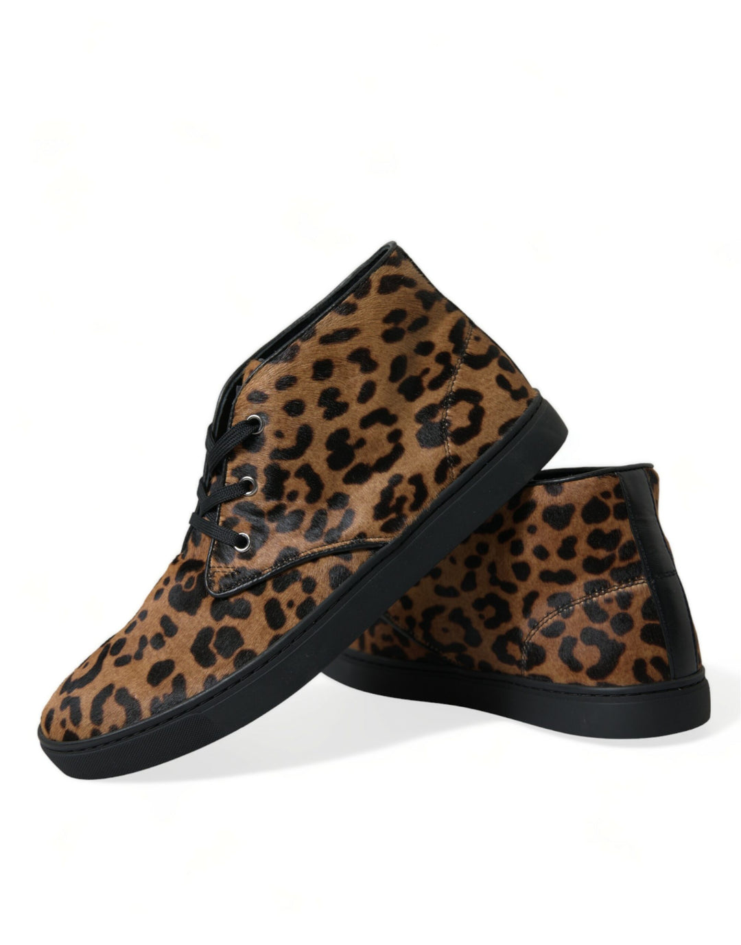 Dolce & Gabbana Brown Leopard Pony Hair Leather Sneakers Shoes