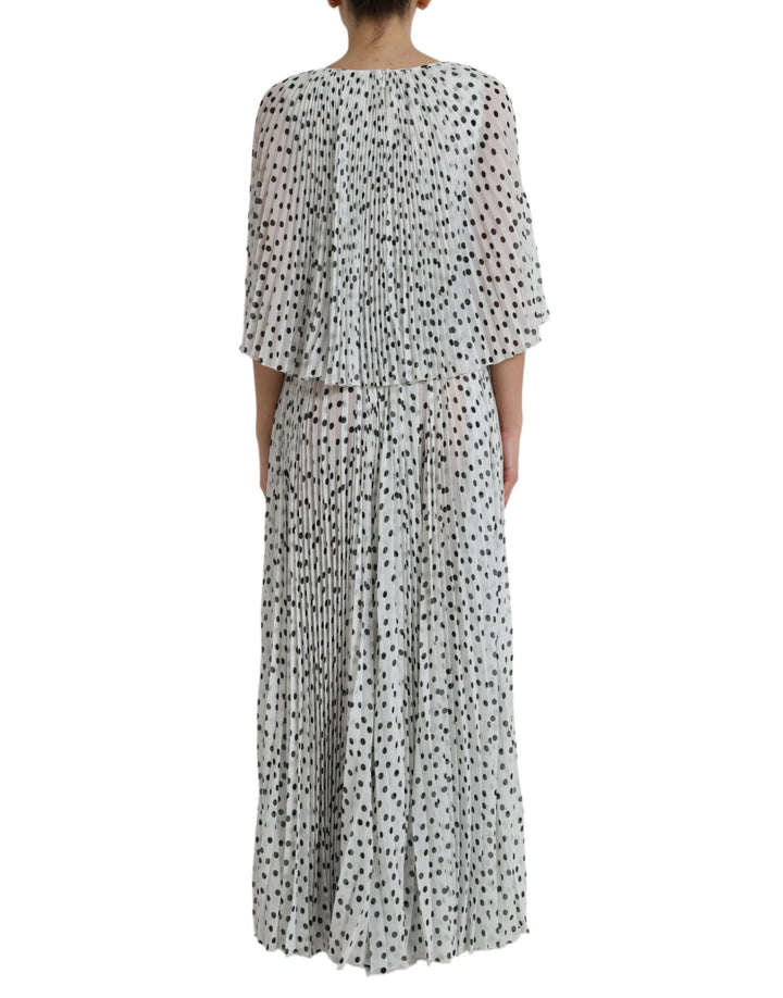 Dolce & Gabbana White Polka Dot A-line Pleated Maxi Dress