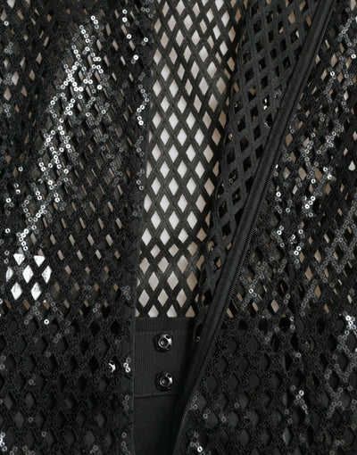 Dolce & Gabbana Black Sequined Sleeveless Mesh Layered Gown Dress