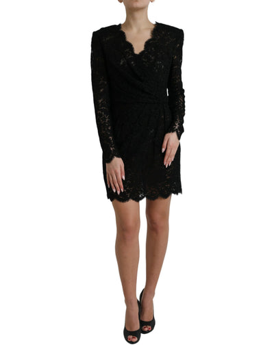 Dolce & Gabbana Black Bodycon Lace Cotton Sheath Mini Dress