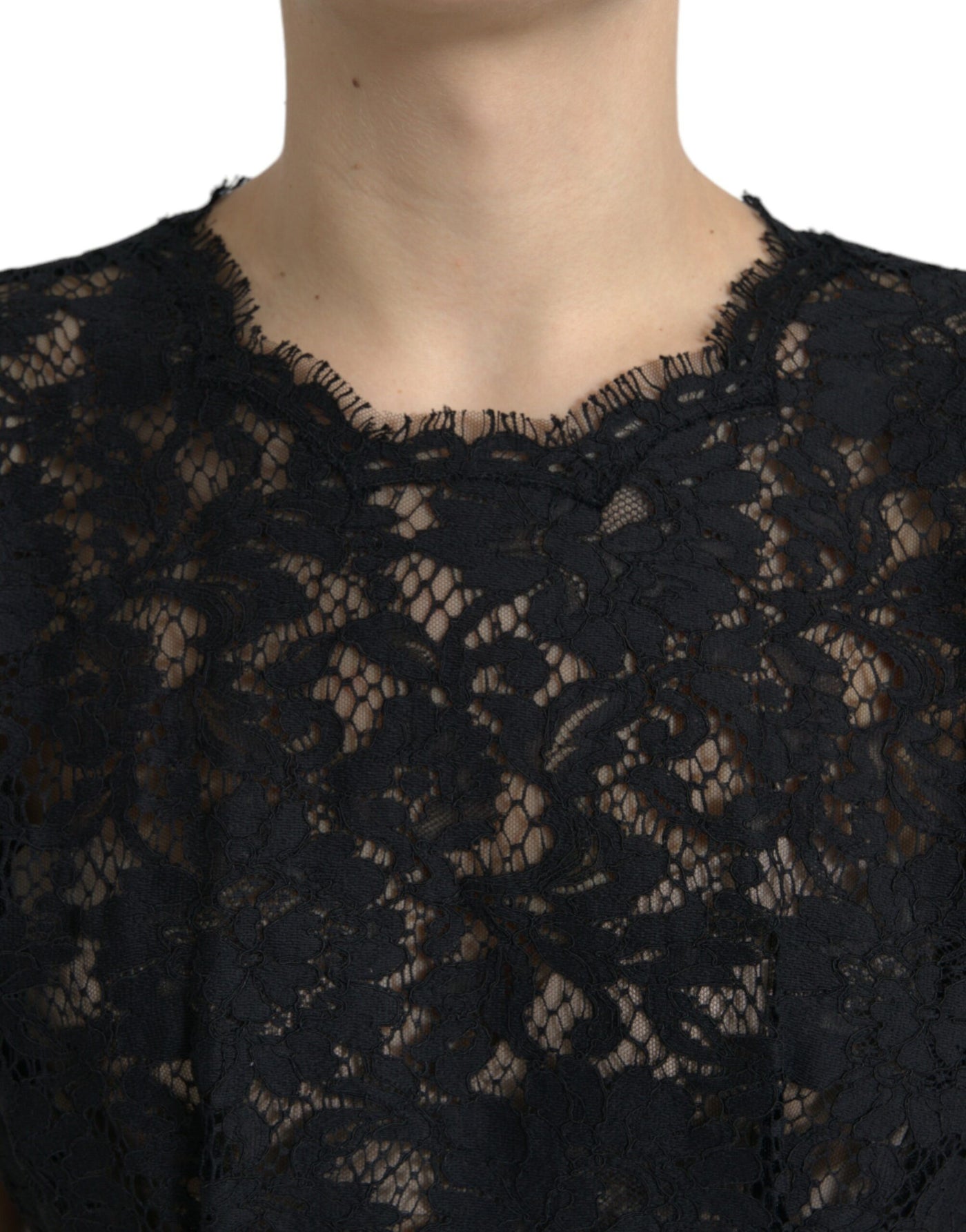 Dolce & Gabbana Black Floral Lace Cotton A-line Mini Dress