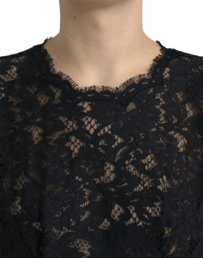 Dolce & Gabbana Black Floral Lace Cotton A-line Mini Dress