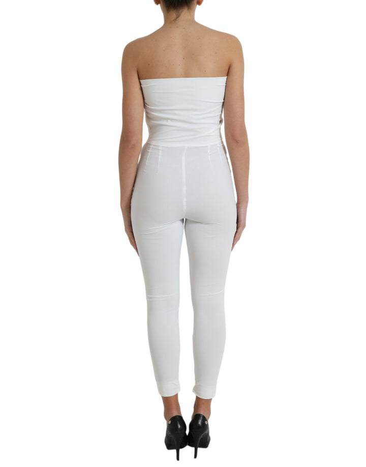 Dolce & Gabbana White Nylon Strapless Bodycon Jumpsuit Dress