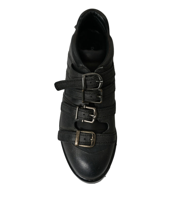 Dolce & Gabbana Black Leather Strap Men Ankle Boots Shoes