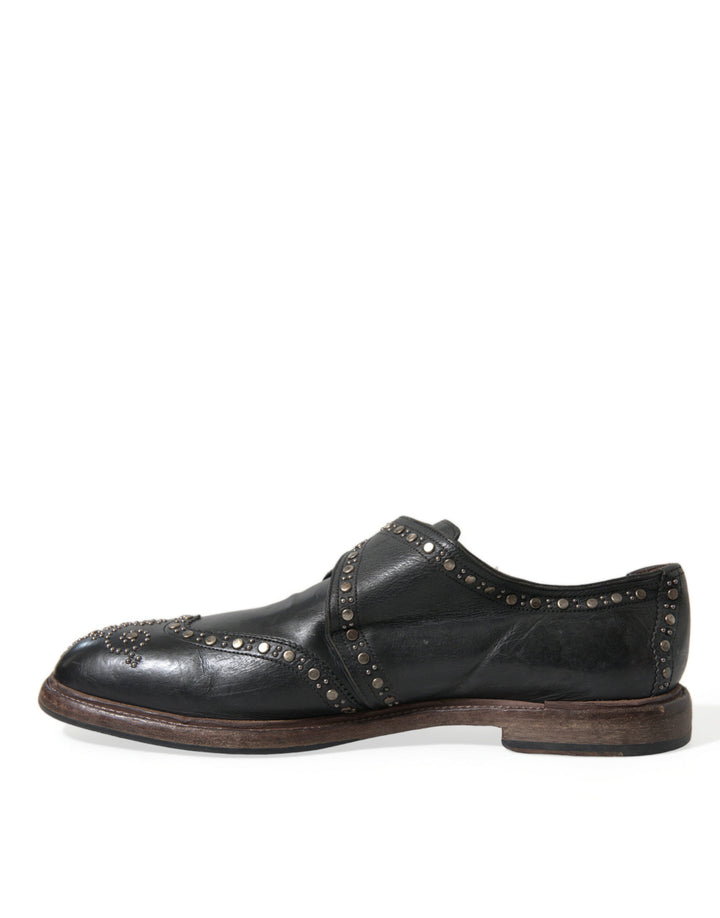 Dolce & Gabbana Black Leather Monk Strap Studded Dress Shoes