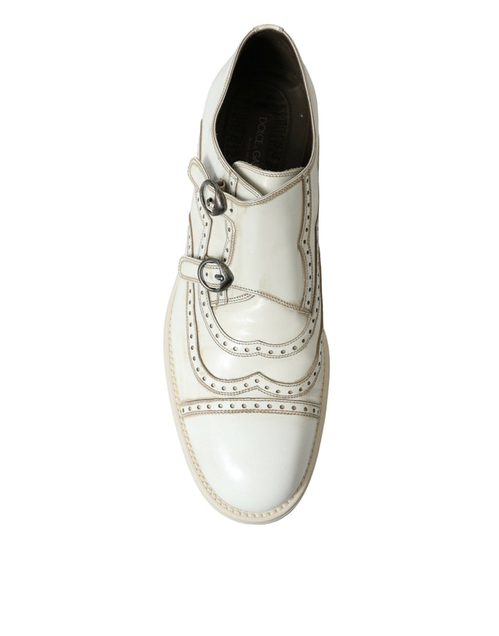 Dolce & Gabbana White Leather Strap Men Derby Dress Shoes