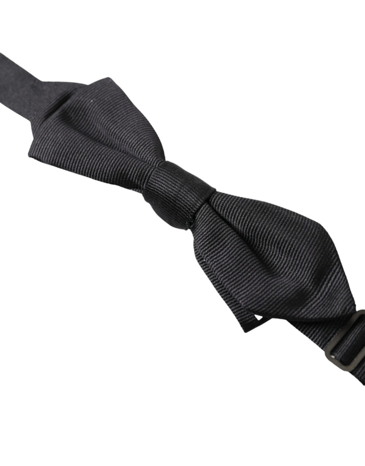 Dolce & Gabbana Black Solid Silk Adjustable Neck Papillon Bow Tie