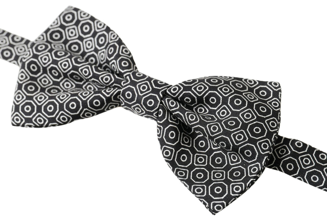 Black White Pattern Adjustable Neck Papillon Bow Tie