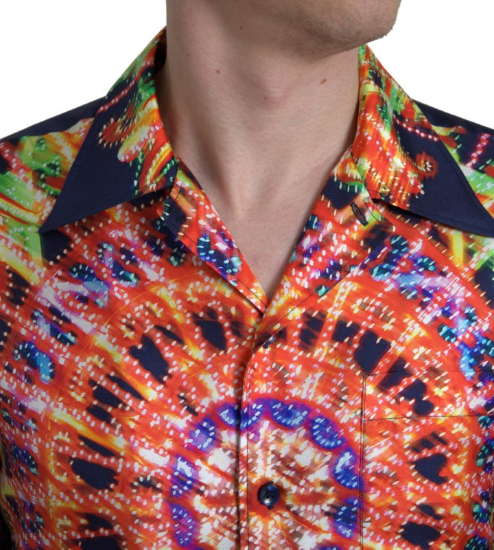 Dolce & Gabbana Multicolor Luminarie Print Men Shirt Silk