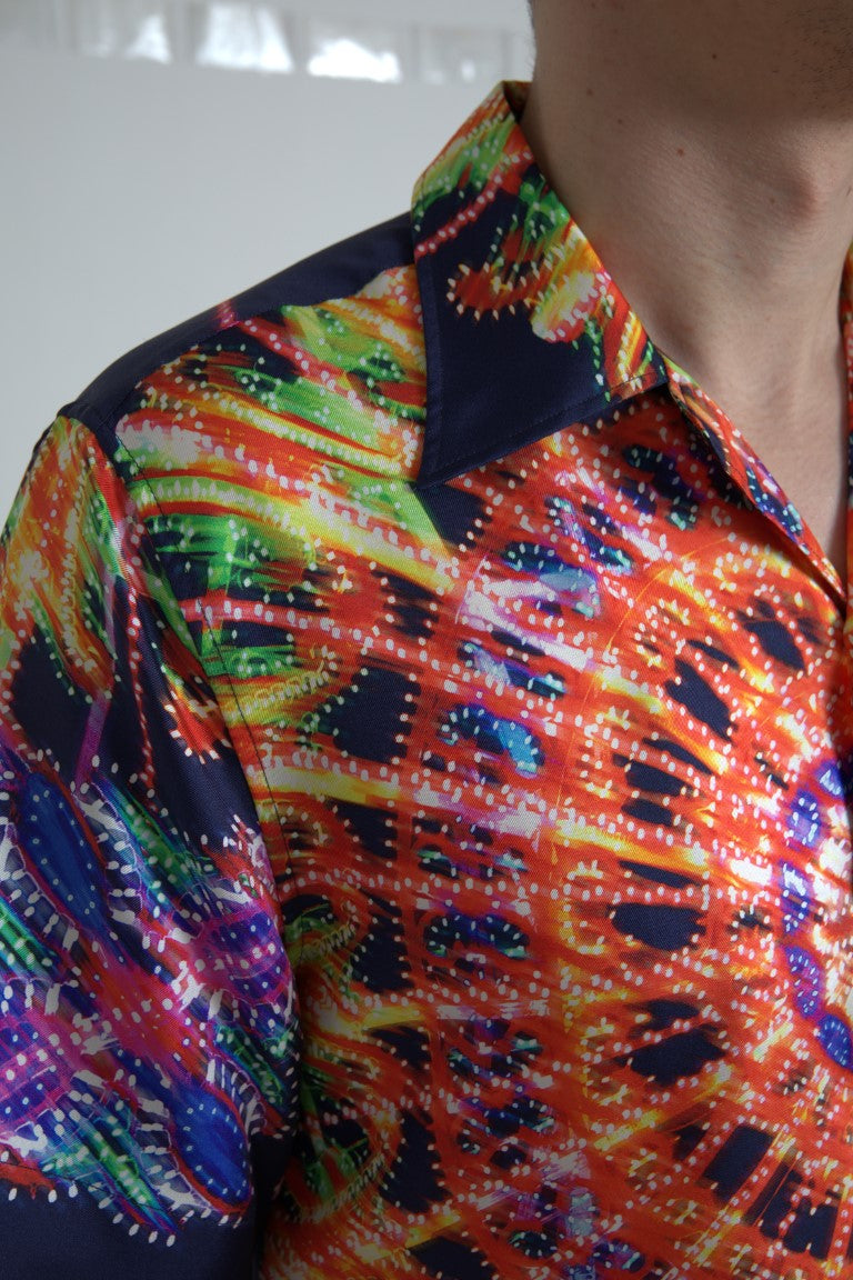 Dolce & Gabbana Multicolor Luminarie Print Men Shirt Silk