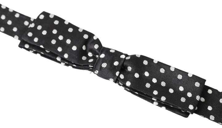 Black Polka Dot Silk Adjustable Men Neck Papillon Bow Tie