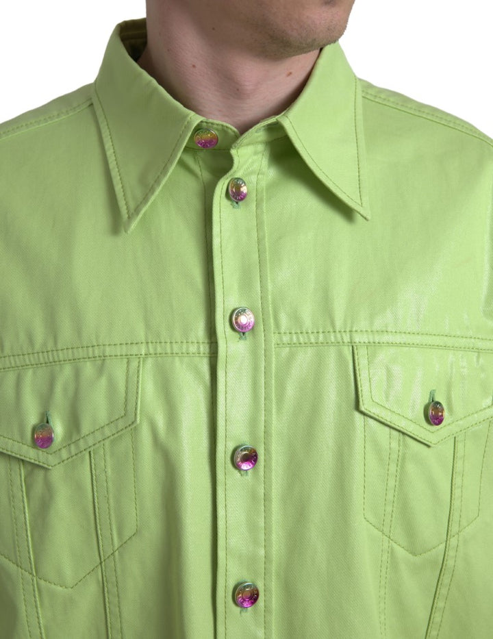 Dolce & Gabbana Green Cotton Collared Button Down Shirt