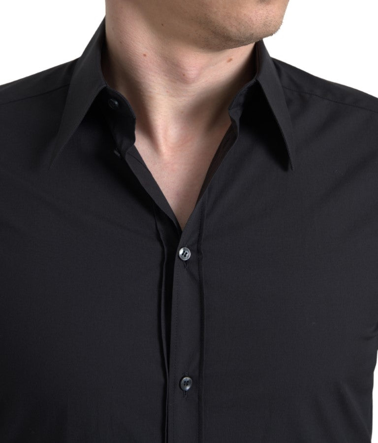 Dolce & Gabbana Black Cotton Men Long Sleeves MARTINI Shirt