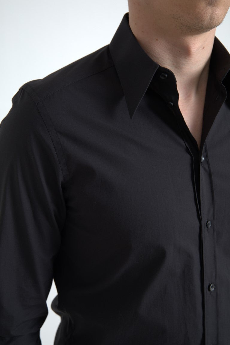 Dolce & Gabbana Black Cotton Men Long Sleeves MARTINI Shirt