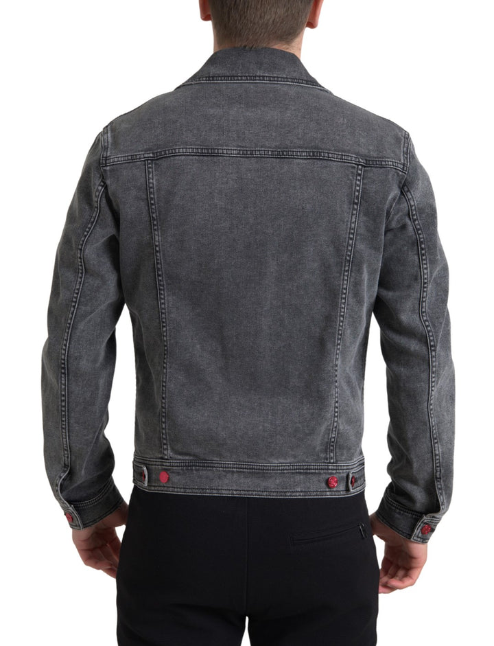 Gray Washed Cotton Stretch Denim Men Jacket