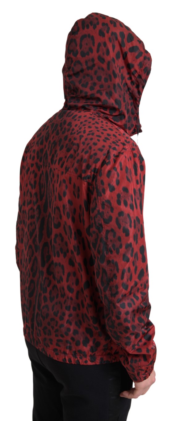 Dolce & Gabbana Red Leopard Hooded Bomber Full Zip Jacket