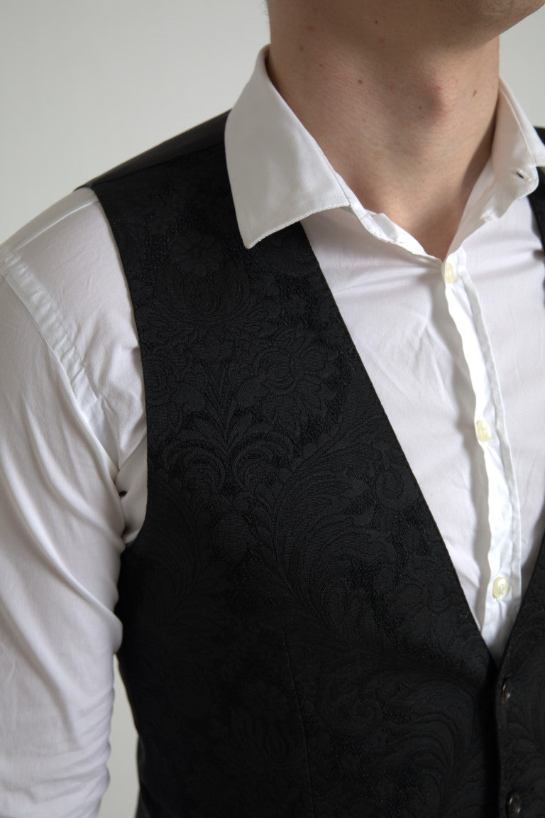 Dolce & Gabbana Black Polyester Waistcoat Formal Men Vest