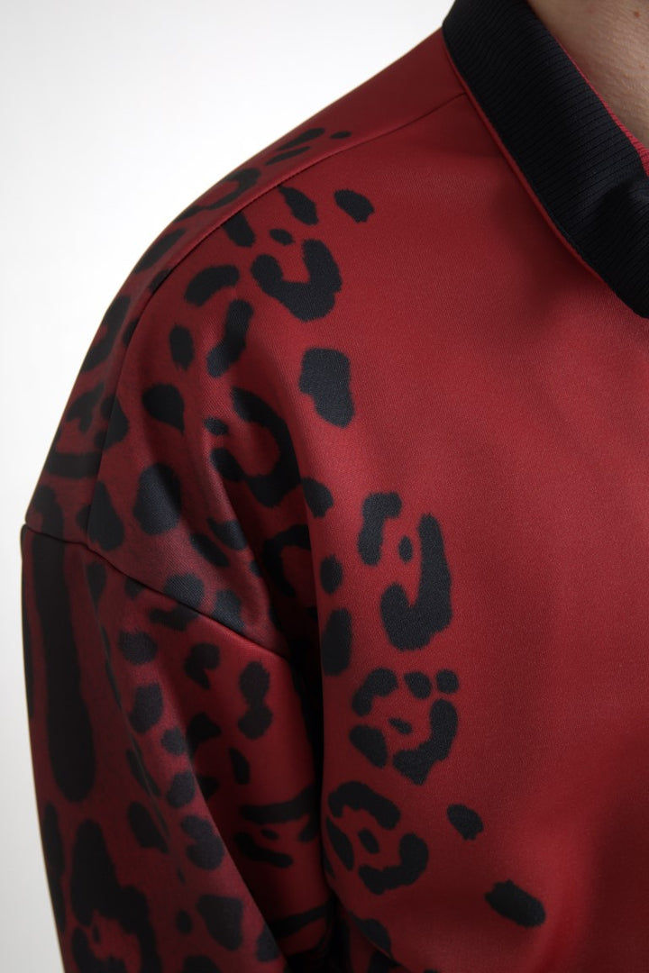 Dolce & Gabbana Red Leopard Polyester Bomber Full Zip  Jacket