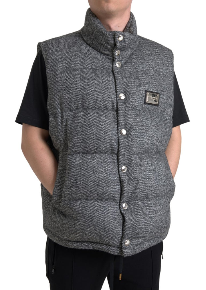 Dolce & Gabbana Gray Wool Chevron Knit Padded Vest Jacket