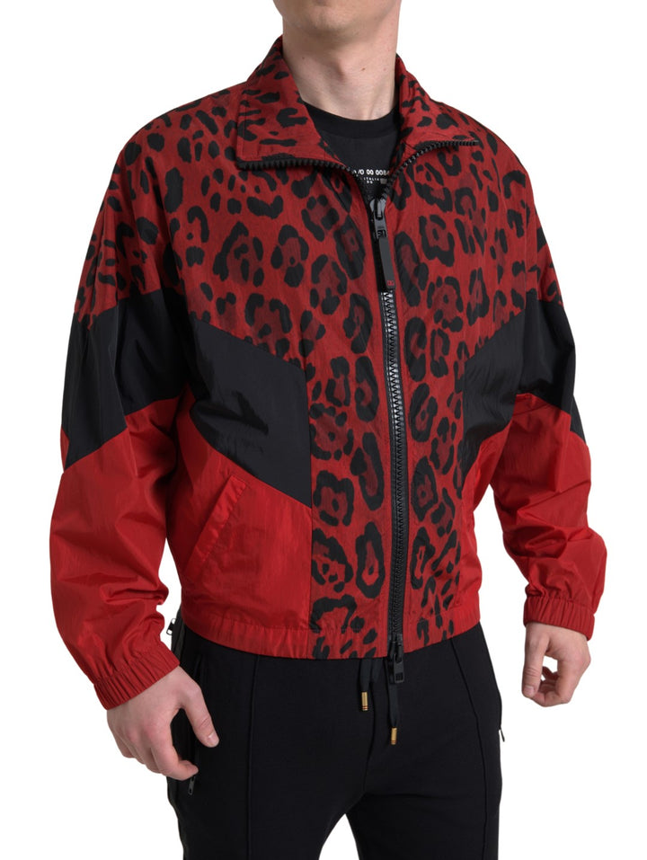 Red Leopard Nylon Full Zip Sweater