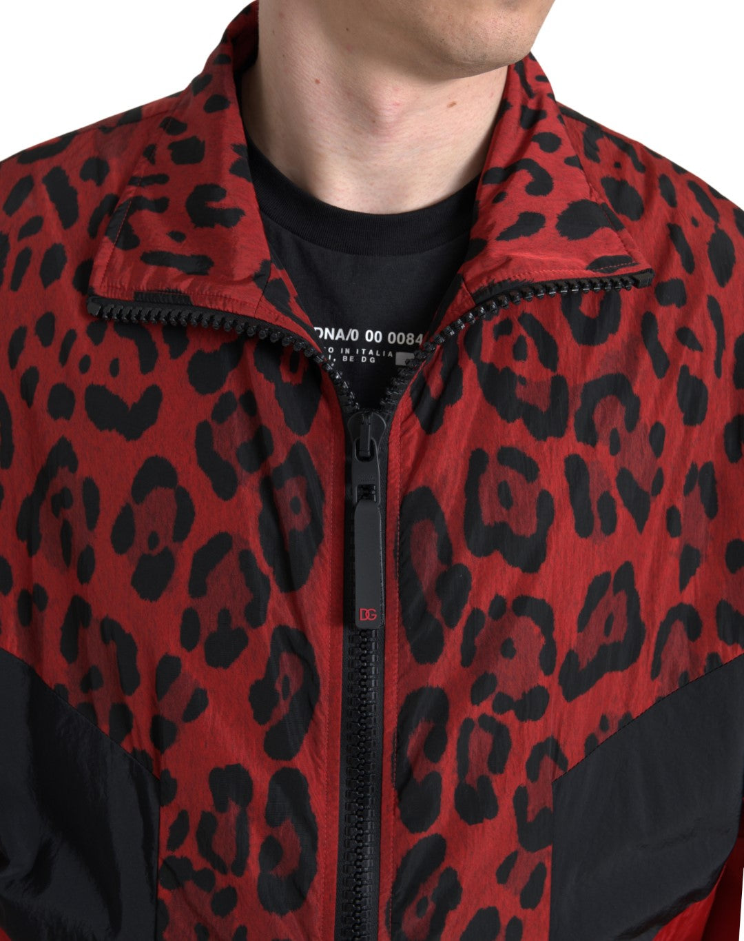 Red Leopard Nylon Full Zip Sweater