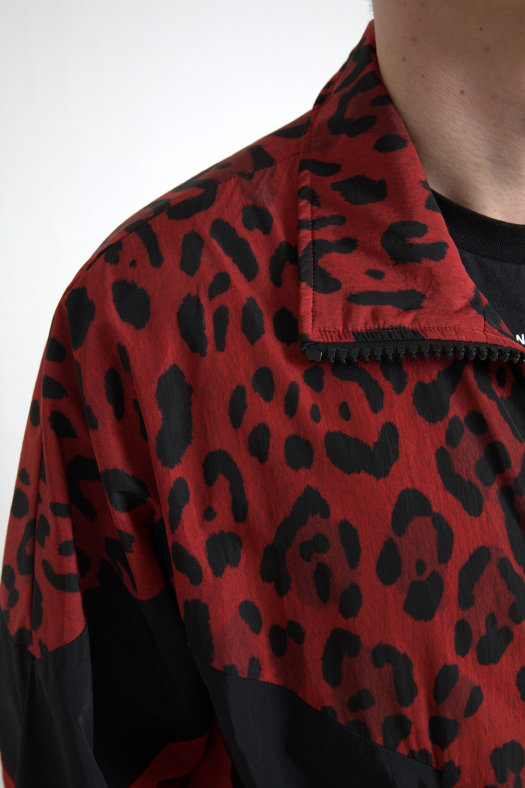 Red Leopard Nylon Full Zip Sweater