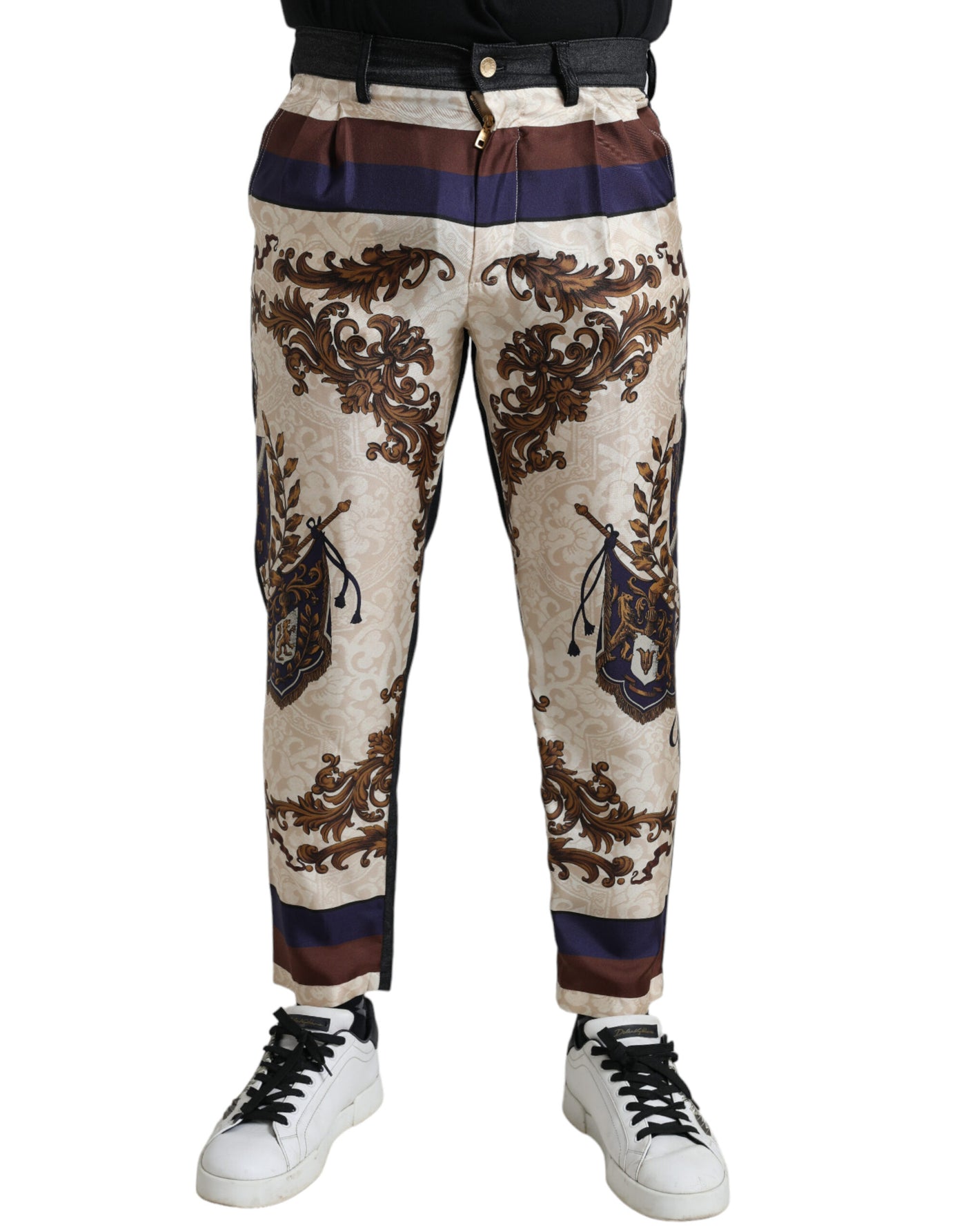 Dolce & Gabbana Multicolor Heraldic Skinny Men Pants