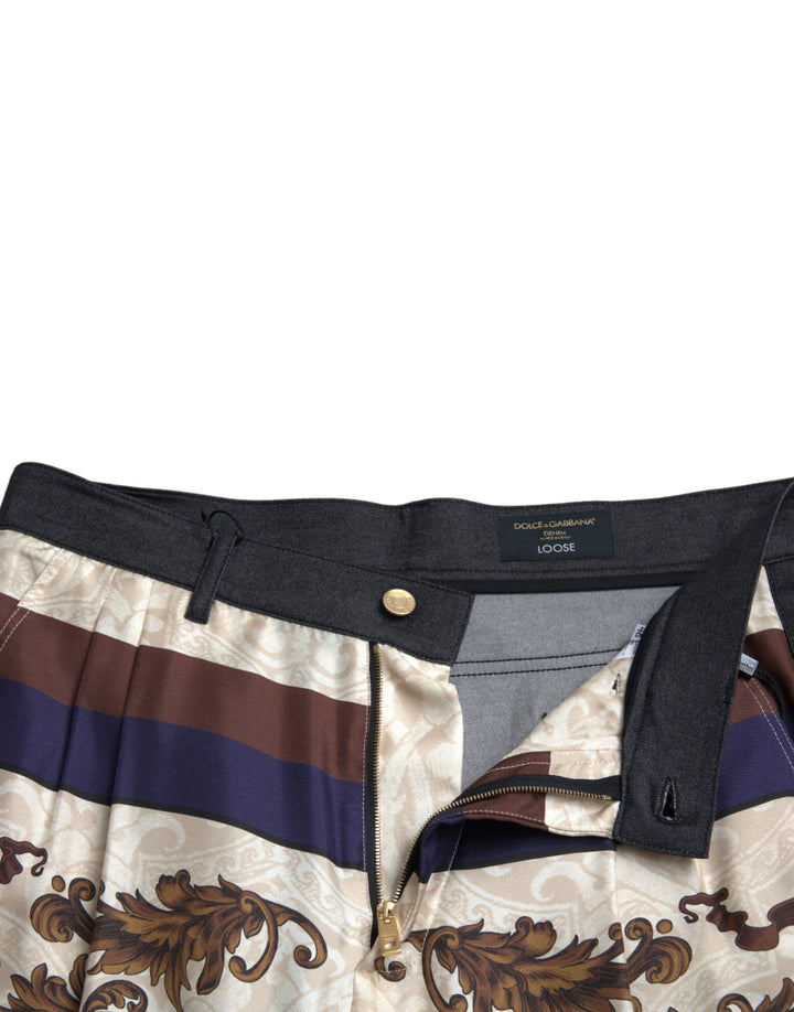 Dolce & Gabbana Multicolor Heraldic Skinny Men Pants