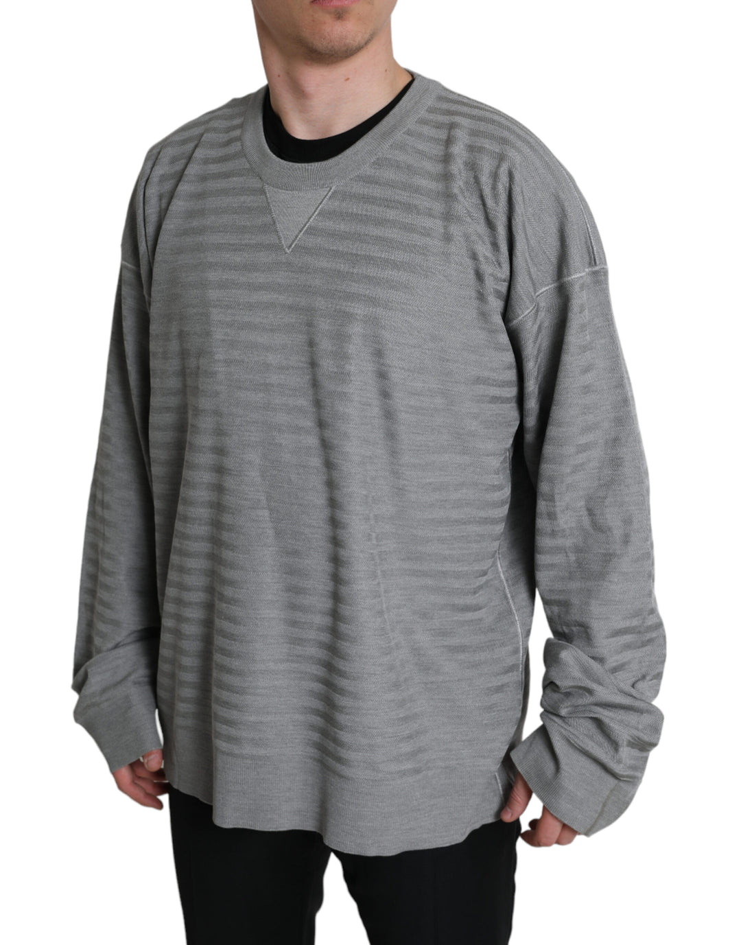 Dolce & Gabbana Gray Crewneck Pullover Silk Top Sweater