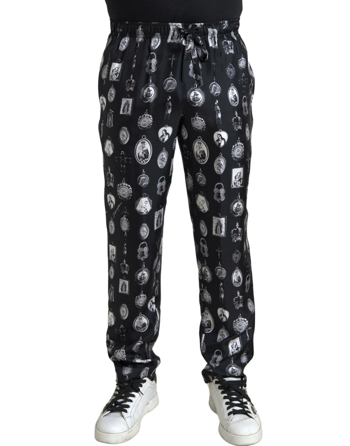 Black Religious Print Joggers Silk Men Pants