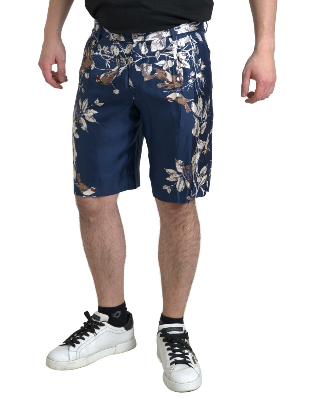 Blue Floral Print Silk Men Bermuda Shorts