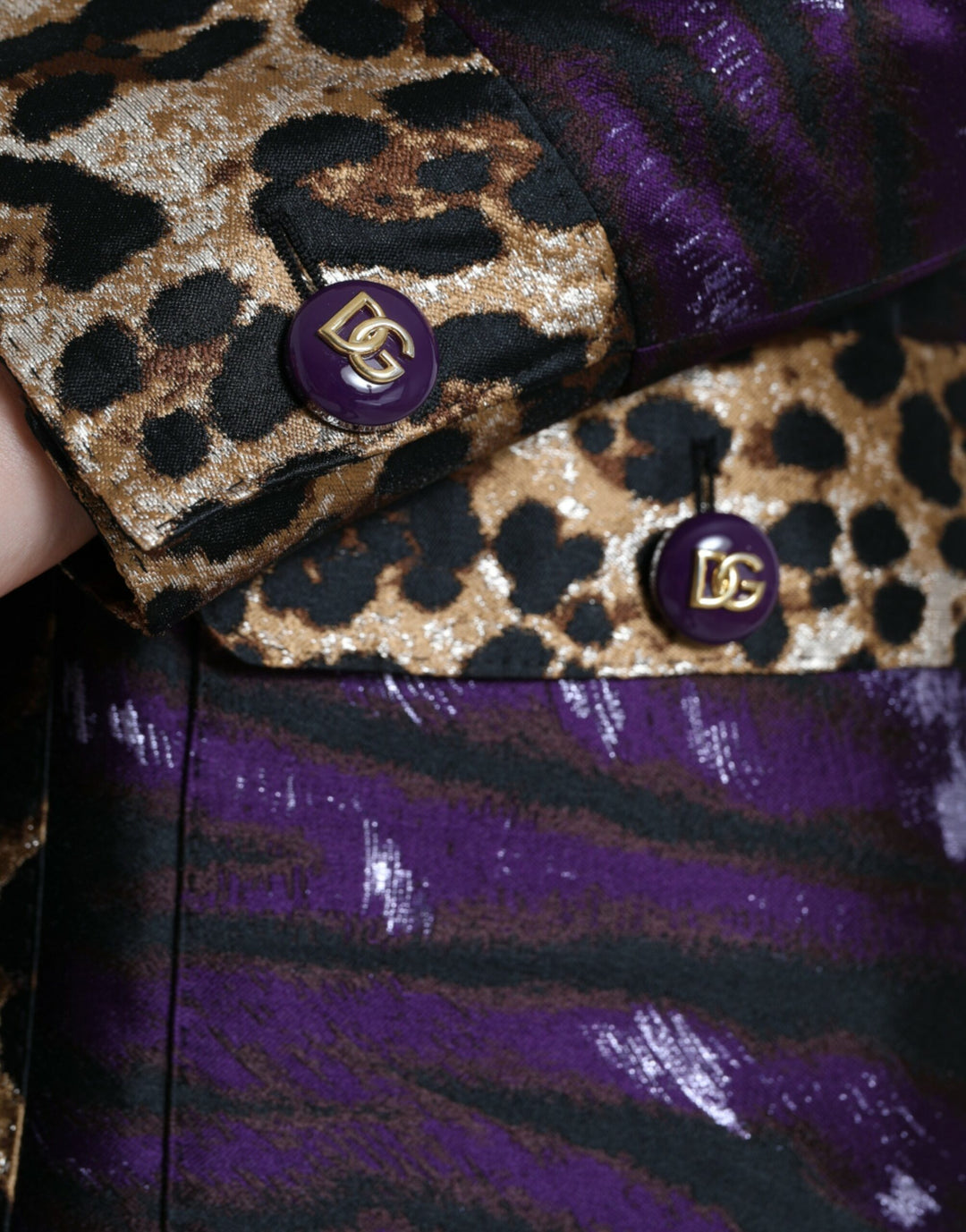 Dolce & Gabbana Purple Lamé Jacquard Tiger Print Coat Jacket