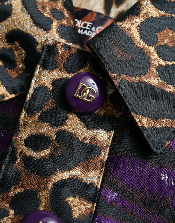 Dolce & Gabbana Purple Lamé Jacquard Tiger Print Coat Jacket